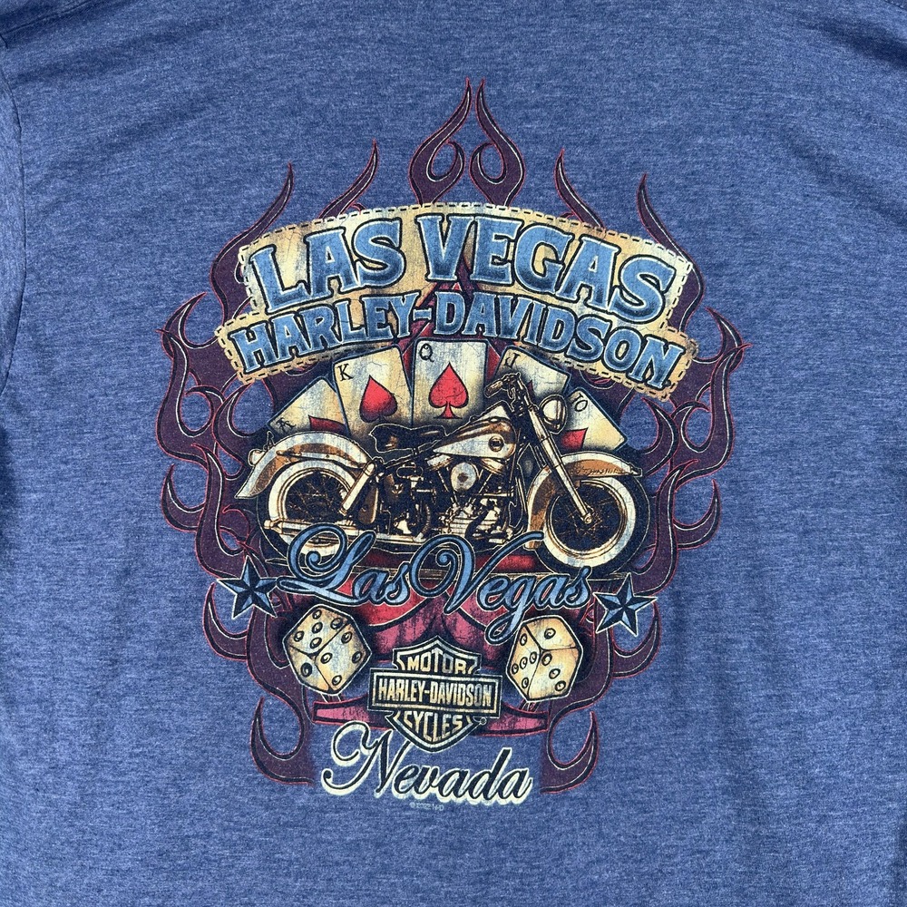 Harley-Davidson Las Vegas Shirt Mens XL Blue Casino Dice Motorcycle Graphic Tee